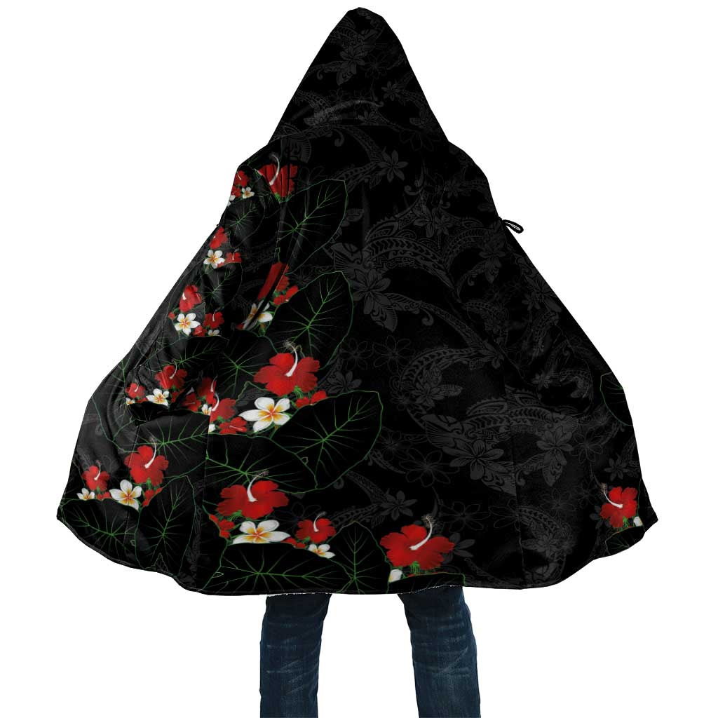Hawaiian Taro Leaves-Hibiscus and Plumeria Cloak Floral Tribal Tattoo Motif