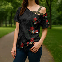 Hawaiian Taro Leaves-Hibiscus and Plumeria Cross Shoulder Shirt Floral Tribal Tattoo Motif LT03 - Polynesian Pride