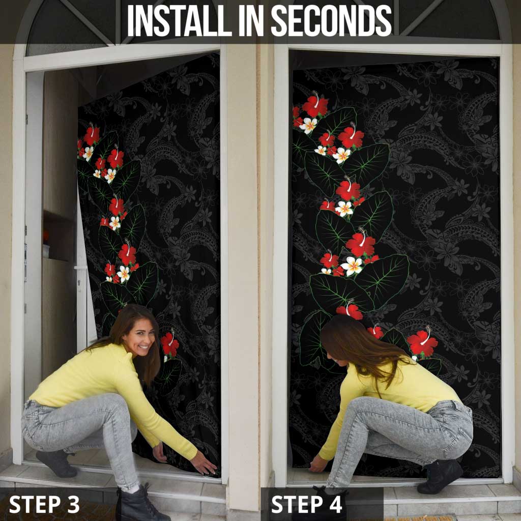 Hawaiian Taro Leaves-Hibiscus and Plumeria Door Cover Floral Tribal Tattoo Motif LT03 - Polynesian Pride
