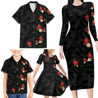 Hawaiian Taro Leaves-Hibiscus and Plumeria Family Matching Long Sleeve Bodycon Dress and Hawaiian Shirt Floral Tribal Tattoo Motif LT03 - Polynesian Pride