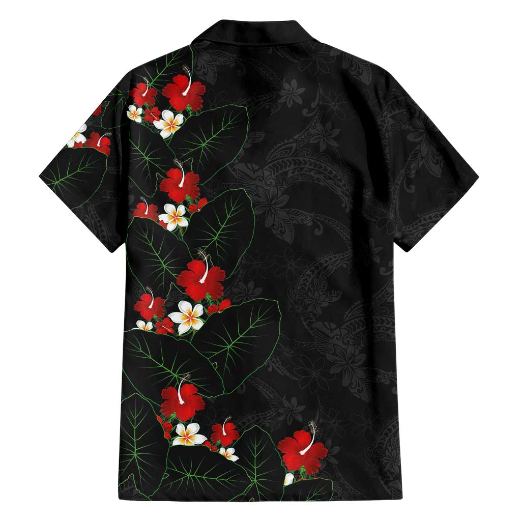 Hawaiian Taro Leaves-Hibiscus and Plumeria Family Matching Puletasi and Hawaiian Shirt Floral Tribal Tattoo Motif LT03 - Polynesian Pride