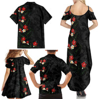 Hawaiian Taro Leaves-Hibiscus and Plumeria Family Matching Summer Maxi Dress and Hawaiian Shirt Floral Tribal Tattoo Motif LT03 - Polynesian Pride
