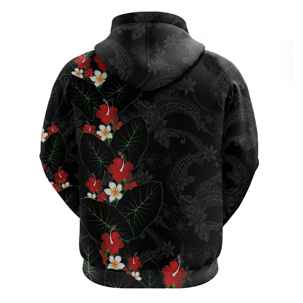 Hawaiian Taro Leaves-Hibiscus and Plumeria Hoodie Floral Tribal Tattoo Motif LT03 - Polynesian Pride