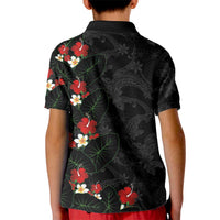 Hawaiian Taro Leaves-Hibiscus and Plumeria Kid Polo Shirt Floral Tribal Tattoo Motif LT03 - Polynesian Pride