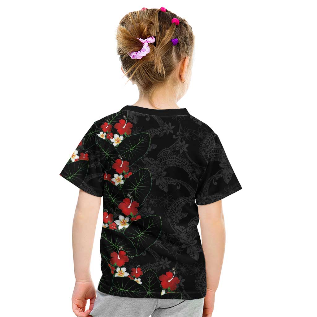 Hawaiian Taro Leaves-Hibiscus and Plumeria Kid T Shirt Floral Tribal Tattoo Motif LT03 - Polynesian Pride
