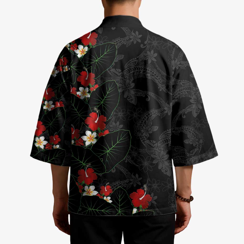 Hawaiian Taro Leaves-Hibiscus and Plumeria Kimono Floral Tribal Tattoo Motif LT03 - Polynesian Pride