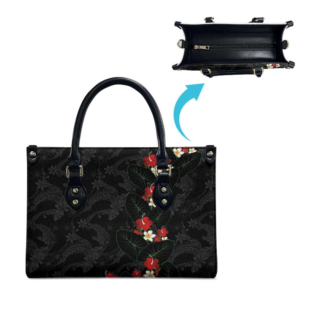 Hawaiian Taro Leaves-Hibiscus and Plumeria Leather Bag Floral Tribal Tattoo Motif LT03 - Polynesian Pride
