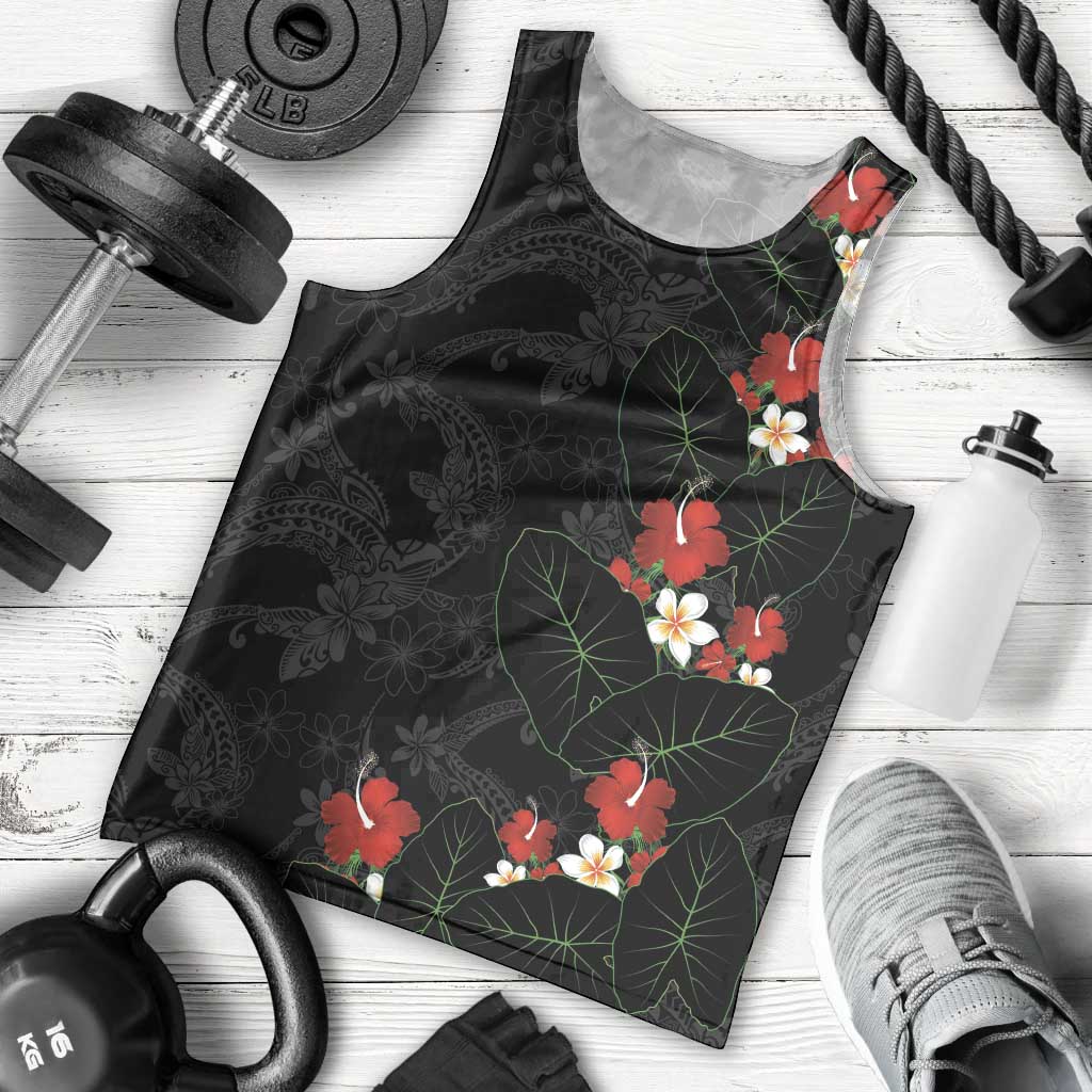 Hawaiian Taro Leaves-Hibiscus and Plumeria Men Tank Top Floral Tribal Tattoo Motif LT03 - Polynesian Pride