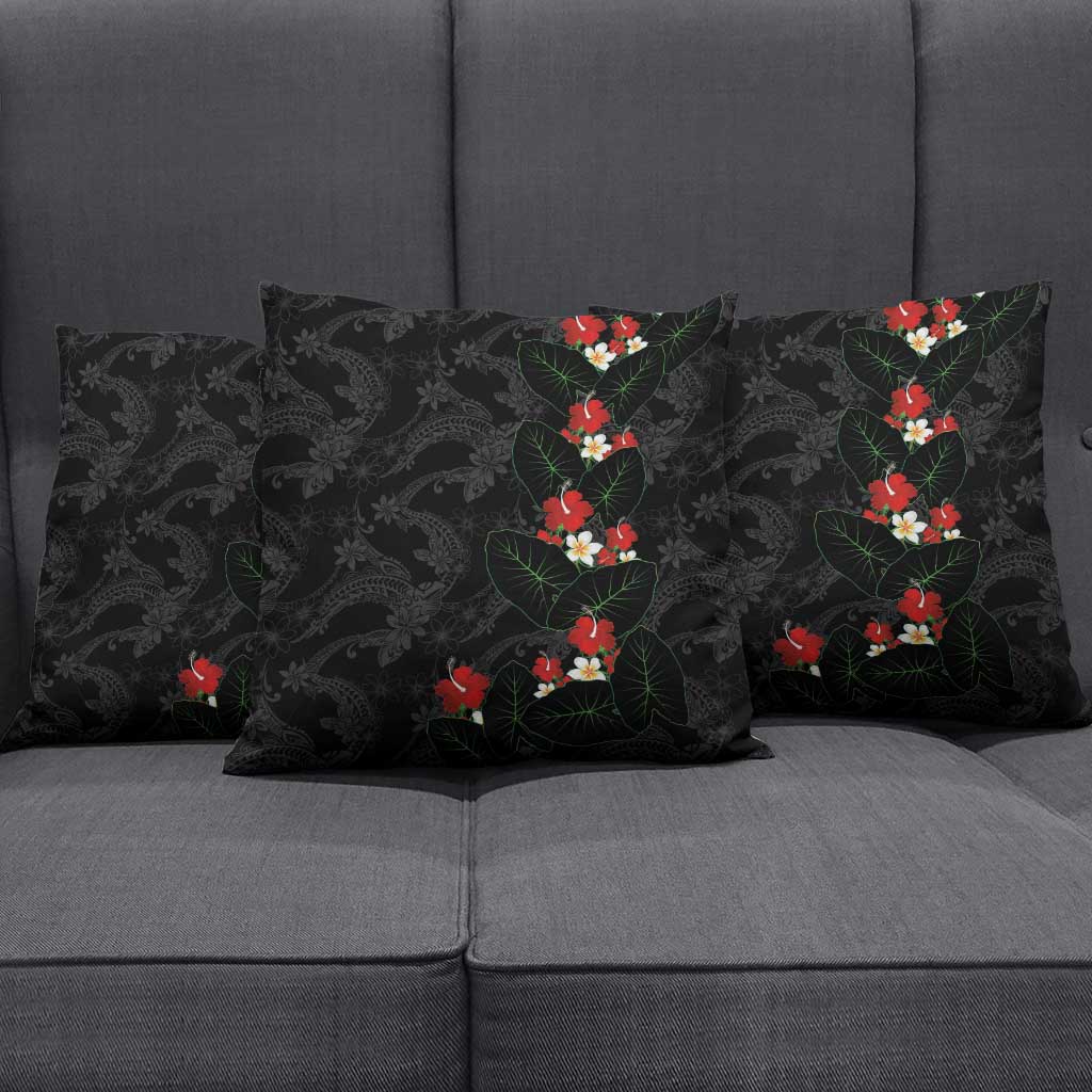 Hawaiian Taro Leaves-Hibiscus and Plumeria Pillow Cover Floral Tribal Tattoo Motif LT03 - Polynesian Pride