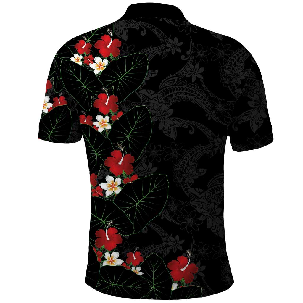 Hawaiian Taro Leaves-Hibiscus and Plumeria Polo Shirt Floral Tribal Tattoo Motif LT03 - Polynesian Pride