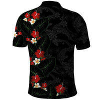 Hawaiian Taro Leaves-Hibiscus and Plumeria Polo Shirt Floral Tribal Tattoo Motif LT03 - Polynesian Pride