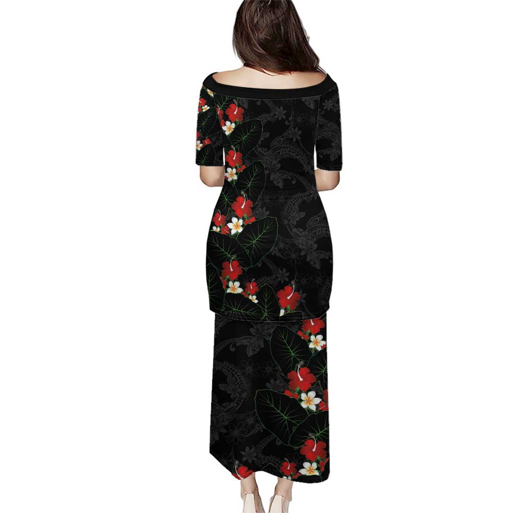Hawaiian Taro Leaves-Hibiscus and Plumeria Puletasi Floral Tribal Tattoo Motif LT03 - Polynesian Pride