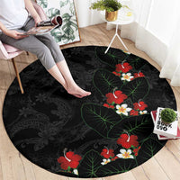 Hawaiian Taro Leaves-Hibiscus and Plumeria Round Carpet Floral Tribal Tattoo Motif LT03 - Polynesian Pride