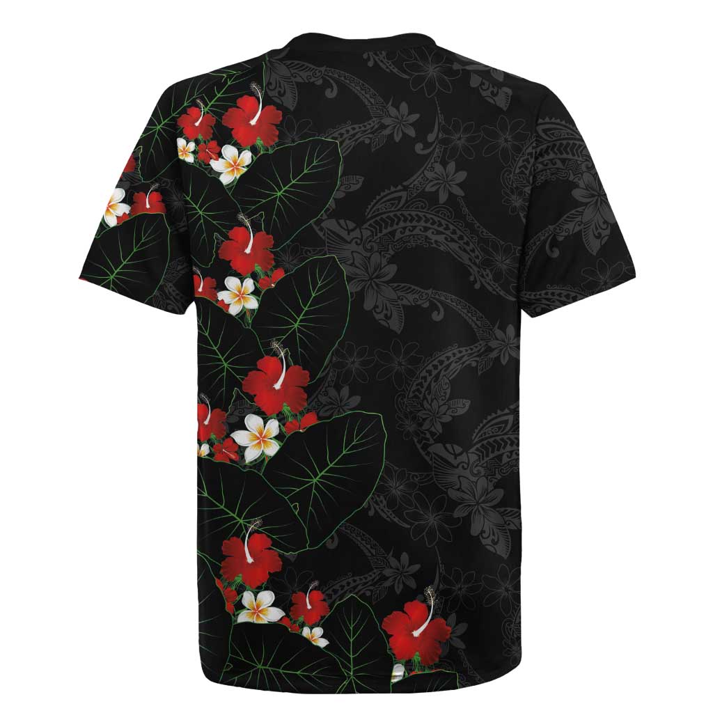 Hawaiian Taro Leaves-Hibiscus and Plumeria Rugby Jersey Floral Tribal Tattoo Motif LT03 - Polynesian Pride