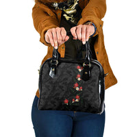 Hawaiian Taro Leaves-Hibiscus and Plumeria Shoulder Handbag Floral Tribal Tattoo Motif LT03 One Size Black - Polynesian Pride