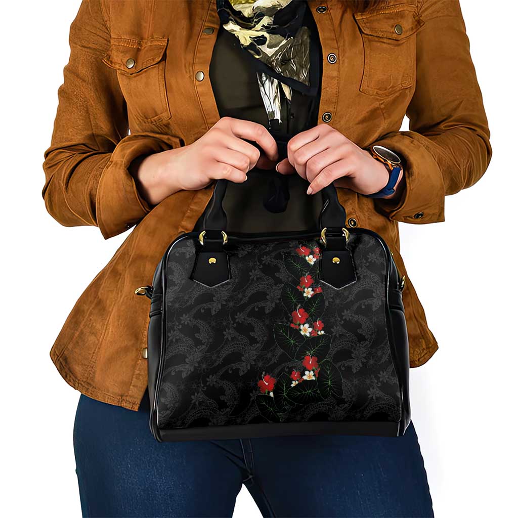 Hawaiian Taro Leaves-Hibiscus and Plumeria Shoulder Handbag Floral Tribal Tattoo Motif LT03 - Polynesian Pride