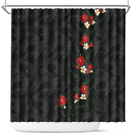 Hawaiian Taro Leaves-Hibiscus and Plumeria Shower Curtain Floral Tribal Tattoo Motif LT03 Black - Polynesian Pride
