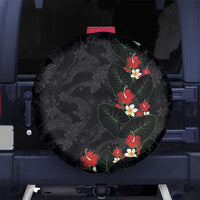 Hawaiian Taro Leaves-Hibiscus and Plumeria Spare Tire Cover Floral Tribal Tattoo Motif LT03 No hole Black - Polynesian Pride