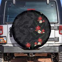 Hawaiian Taro Leaves-Hibiscus and Plumeria Spare Tire Cover Floral Tribal Tattoo Motif LT03 Black - Polynesian Pride