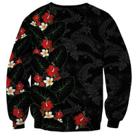 Hawaiian Taro Leaves-Hibiscus and Plumeria Sweatshirt Floral Tribal Tattoo Motif LT03 - Polynesian Pride