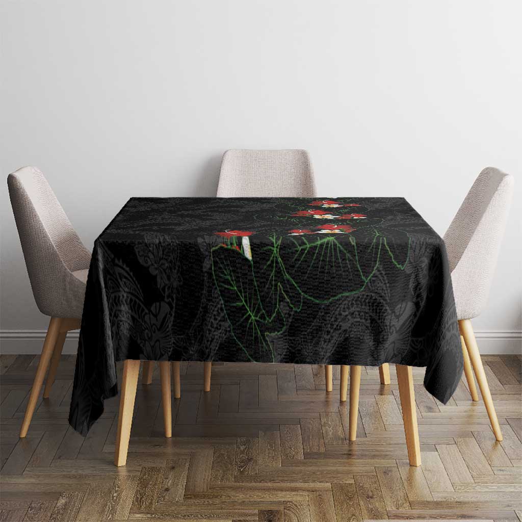 Hawaiian Taro Leaves-Hibiscus and Plumeria Tablecloth Floral Tribal Tattoo Motif