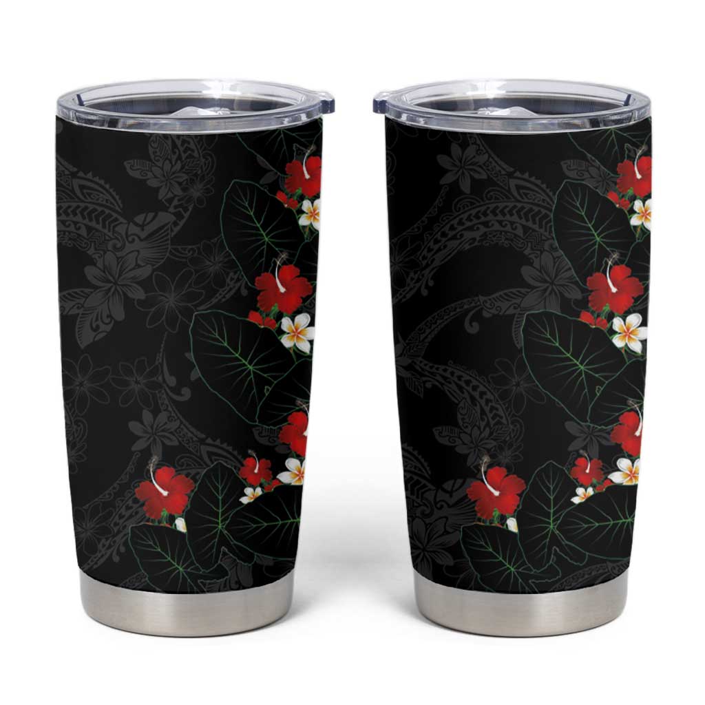 Hawaiian Taro Leaves-Hibiscus and Plumeria Tumbler Cup Floral Tribal Tattoo Motif