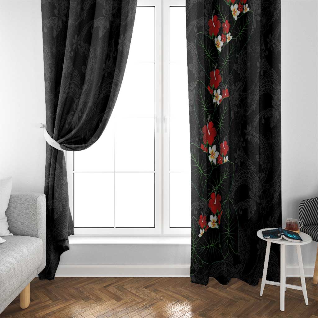 Hawaiian Taro Leaves-Hibiscus and Plumeria Window Curtain Floral Tribal Tattoo Motif LT03 - Polynesian Pride