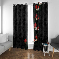 Hawaiian Taro Leaves-Hibiscus and Plumeria Window Curtain Floral Tribal Tattoo Motif LT03 With Grommets Black - Polynesian Pride