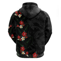 Hawaiian Taro Leaves-Hibiscus and Plumeria Zip Hoodie Floral Tribal Tattoo Motif LT03 - Polynesian Pride