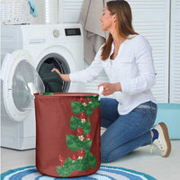 Hawaiian Taro Leaves-Hibiscus and Plumeria Laundry Basket Polynesian Art-Kakau Tattoo Red