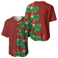 Hawaiian Taro Leaves-Hibiscus and Plumeria Baseball Jersey Polynesian Art-Kakau Tattoo Red