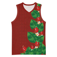 Hawaiian Taro Leaves-Hibiscus and Plumeria Basketball Jersey Polynesian Art-Kakau Tattoo Red LT03 Unisex Red - Polynesian Pride