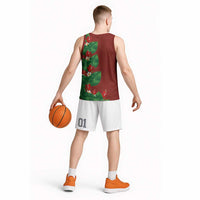 Hawaiian Taro Leaves-Hibiscus and Plumeria Basketball Jersey Polynesian Art-Kakau Tattoo Red LT03 - Polynesian Pride