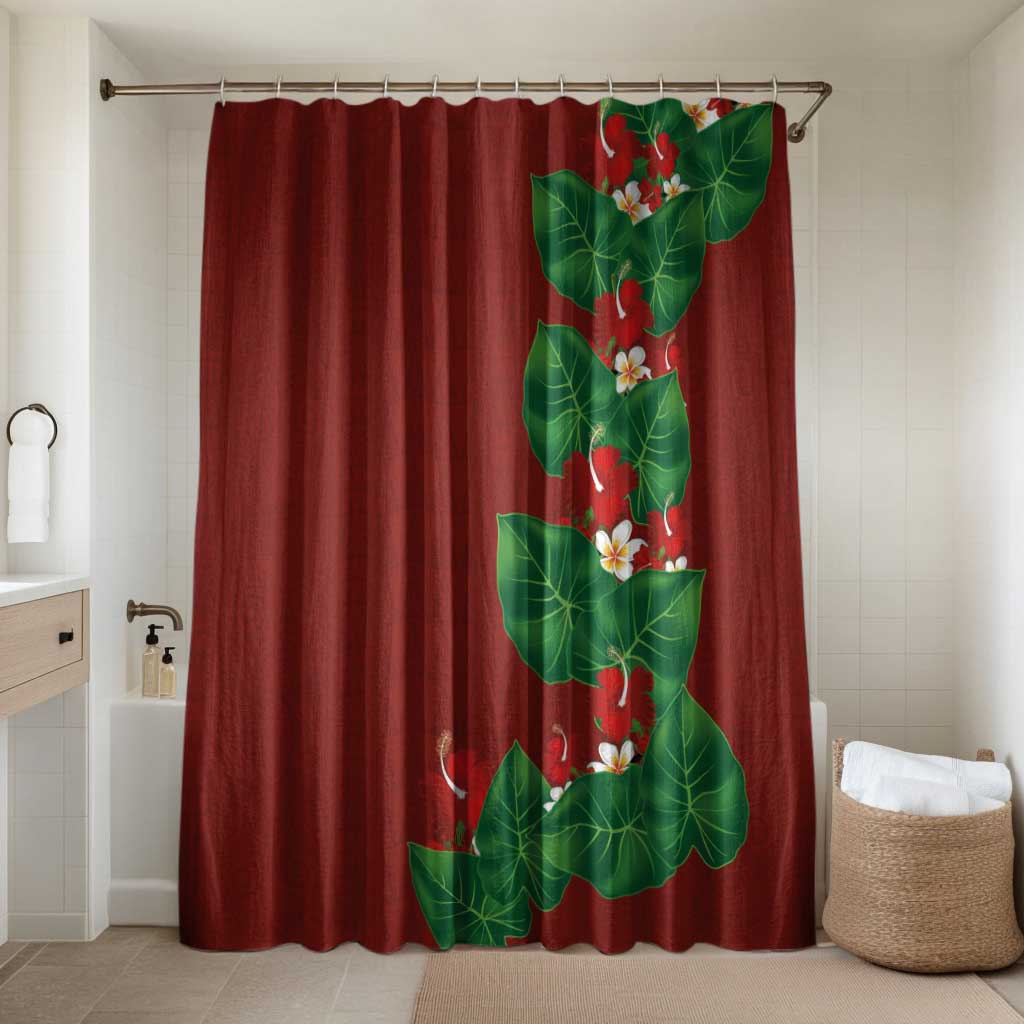 Hawaiian Taro Leaves-Hibiscus and Plumeria Bathroom Set Polynesian Art-Kakau Tattoo Red