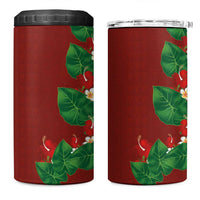 Hawaiian Taro Leaves-Hibiscus and Plumeria 4 in 1 Can Cooler Tumbler Polynesian Art-Kakau Tattoo Red LT03 One Size: 16 oz Red - Polynesian Pride