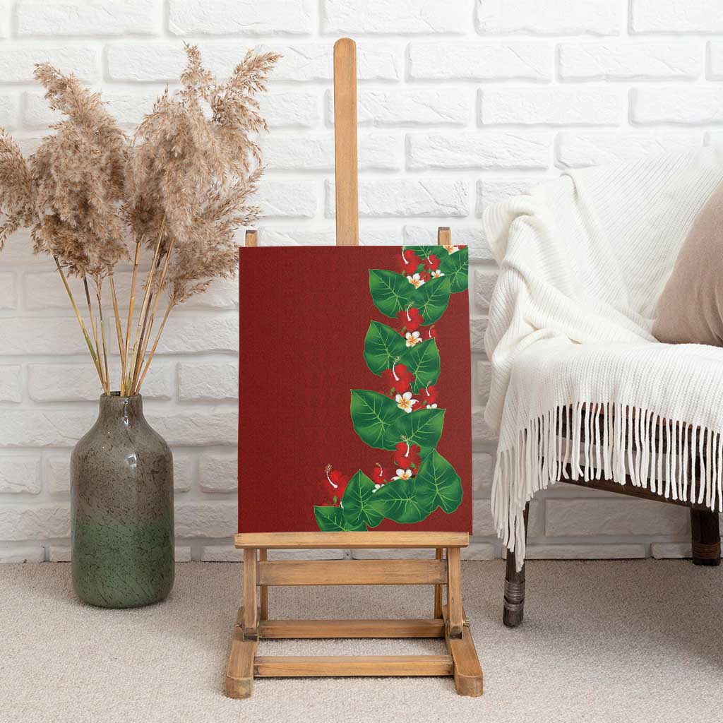 Hawaiian Taro Leaves-Hibiscus and Plumeria Canvas Wall Art Polynesian Art-Kakau Tattoo Red