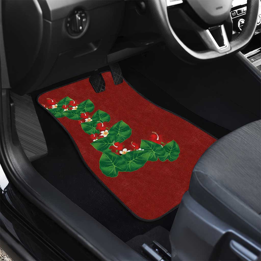 Hawaiian Taro Leaves-Hibiscus and Plumeria Car Mats Polynesian Art-Kakau Tattoo Red