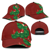 Hawaiian Taro Leaves-Hibiscus and Plumeria Classic Cap Polynesian Art-Kakau Tattoo Red