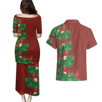 Hawaiian Taro Leaves-Hibiscus and Plumeria Couples Matching Puletasi and Hawaiian Shirt Polynesian Art-Kakau Tattoo Red LT03 - Polynesian Pride