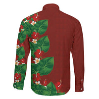 Hawaiian Taro Leaves-Hibiscus and Plumeria Family Matching Off The Shoulder Long Sleeve Dress and Hawaiian Shirt Polynesian Art-Kakau Tattoo Red LT03 - Polynesian Pride