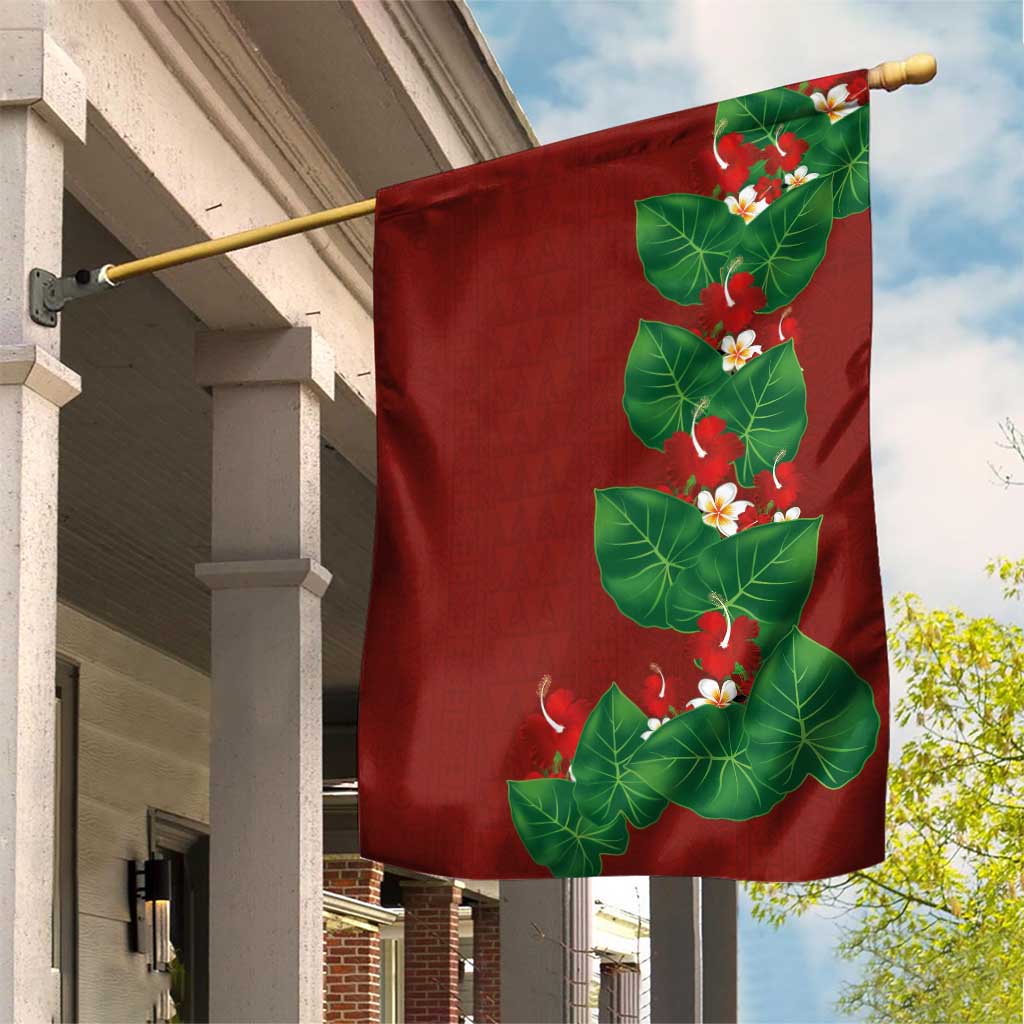Hawaiian Taro Leaves-Hibiscus and Plumeria Garden Flag Polynesian Art-Kakau Tattoo Red LT03 House Flag Red - Polynesian Pride