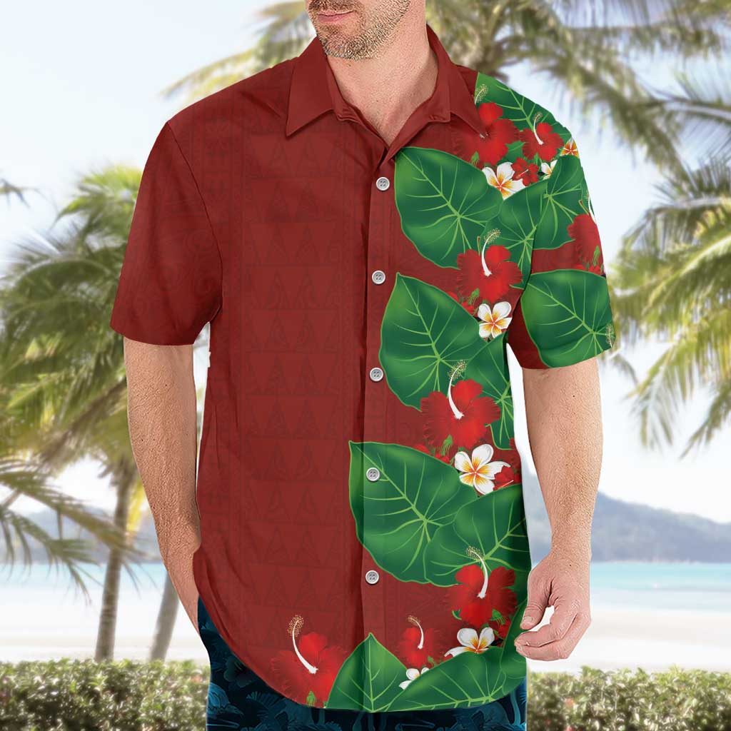 Hawaiian Taro Leaves-Hibiscus and Plumeria Hawaiian Shirt Polynesian Art-Kakau Tattoo Red LT03 - Polynesian Pride