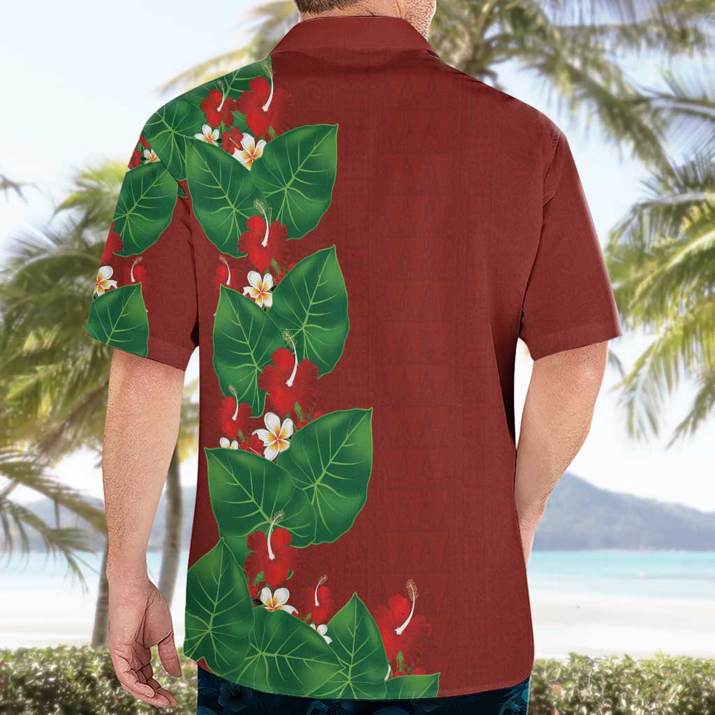 Hawaiian Taro Leaves-Hibiscus and Plumeria Hawaiian Shirt Polynesian Art-Kakau Tattoo Red LT03 - Polynesian Pride