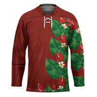 Hawaiian Taro Leaves-Hibiscus and Plumeria Hockey Jersey Polynesian Art-Kakau Tattoo Red LT03 Unisex Red - Polynesian Pride