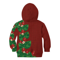 Hawaiian Taro Leaves-Hibiscus and Plumeria Kid Hoodie Polynesian Art-Kakau Tattoo Red LT03 - Polynesian Pride