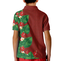Hawaiian Taro Leaves-Hibiscus and Plumeria Kid Polo Shirt Polynesian Art-Kakau Tattoo Red LT03 - Polynesian Pride