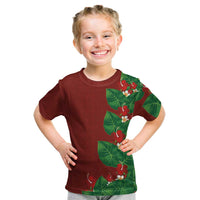 Hawaiian Taro Leaves-Hibiscus and Plumeria Kid T Shirt Polynesian Art-Kakau Tattoo Red LT03 Red - Polynesian Pride