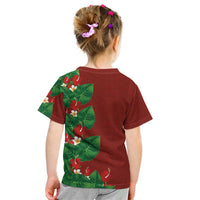 Hawaiian Taro Leaves-Hibiscus and Plumeria Kid T Shirt Polynesian Art-Kakau Tattoo Red LT03 - Polynesian Pride