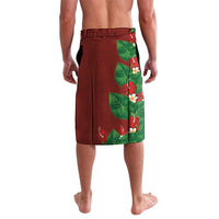 Hawaiian Taro Leaves-Hibiscus and Plumeria Lavalava Polynesian Art-Kakau Tattoo Red