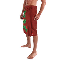 Hawaiian Taro Leaves-Hibiscus and Plumeria Lavalava Polynesian Art-Kakau Tattoo Red